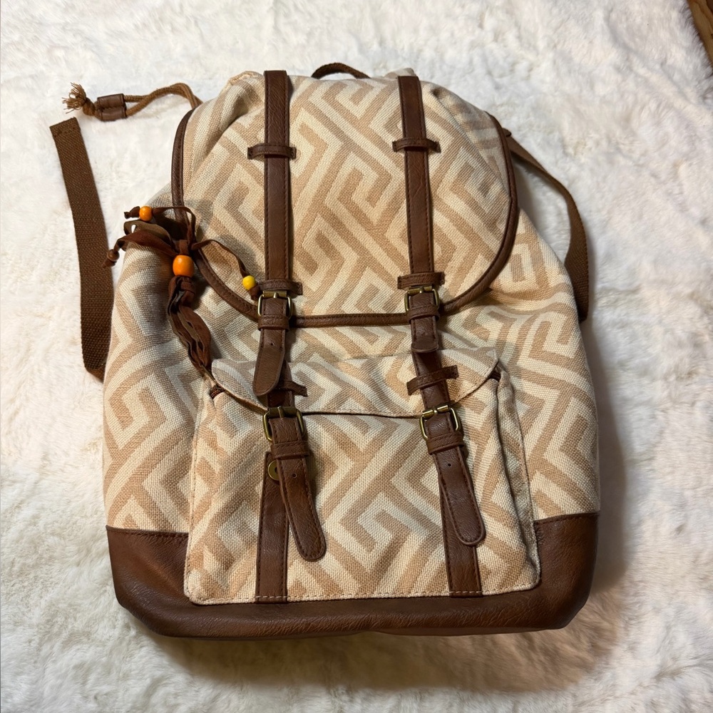 Mossimo Supply Co. Beige & Brown Geometric Canvas Backpack